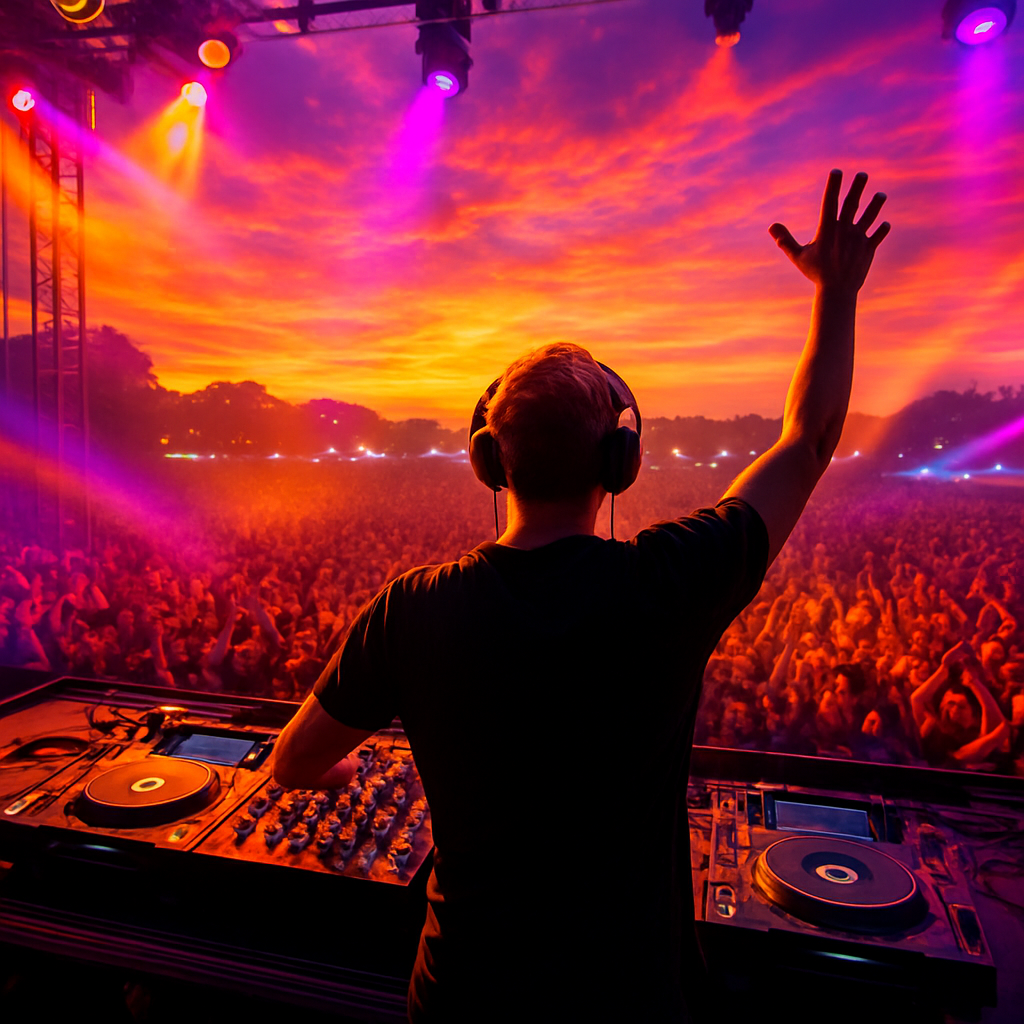 DJ at festival sunset